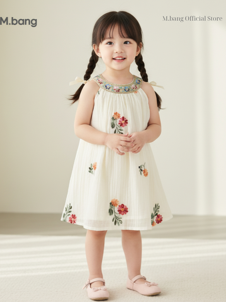 Váy cổ yếm thêu hoa M.bang cho bé gái
