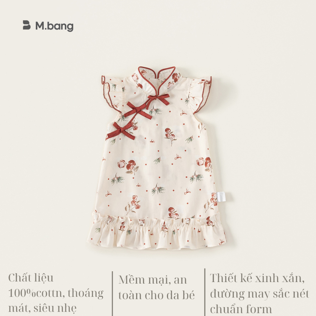 Sườn xám cho bé gái vải siêu nhẹ thoáng mát M.bang cho bé gái