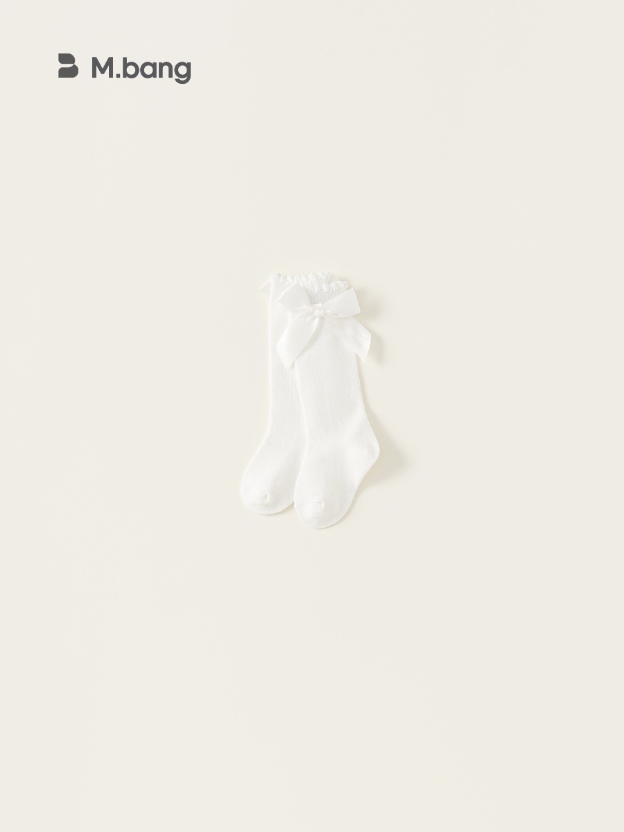 Tất dài cotton co giãn mềm mại gắn nơ xinh xắn M.bang cho bé gái