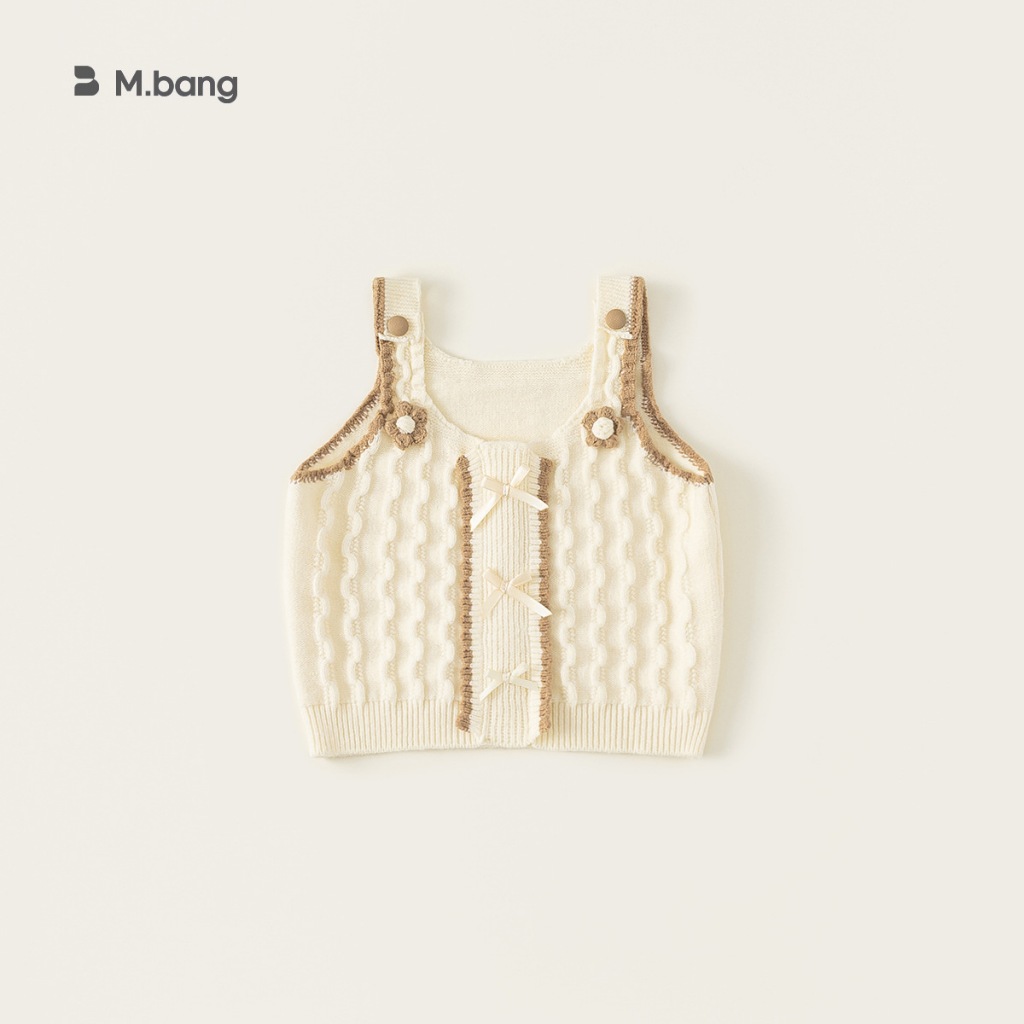 Áo len gile dệt kim bé gái M.bang sát nách nơ hoa dễ thương