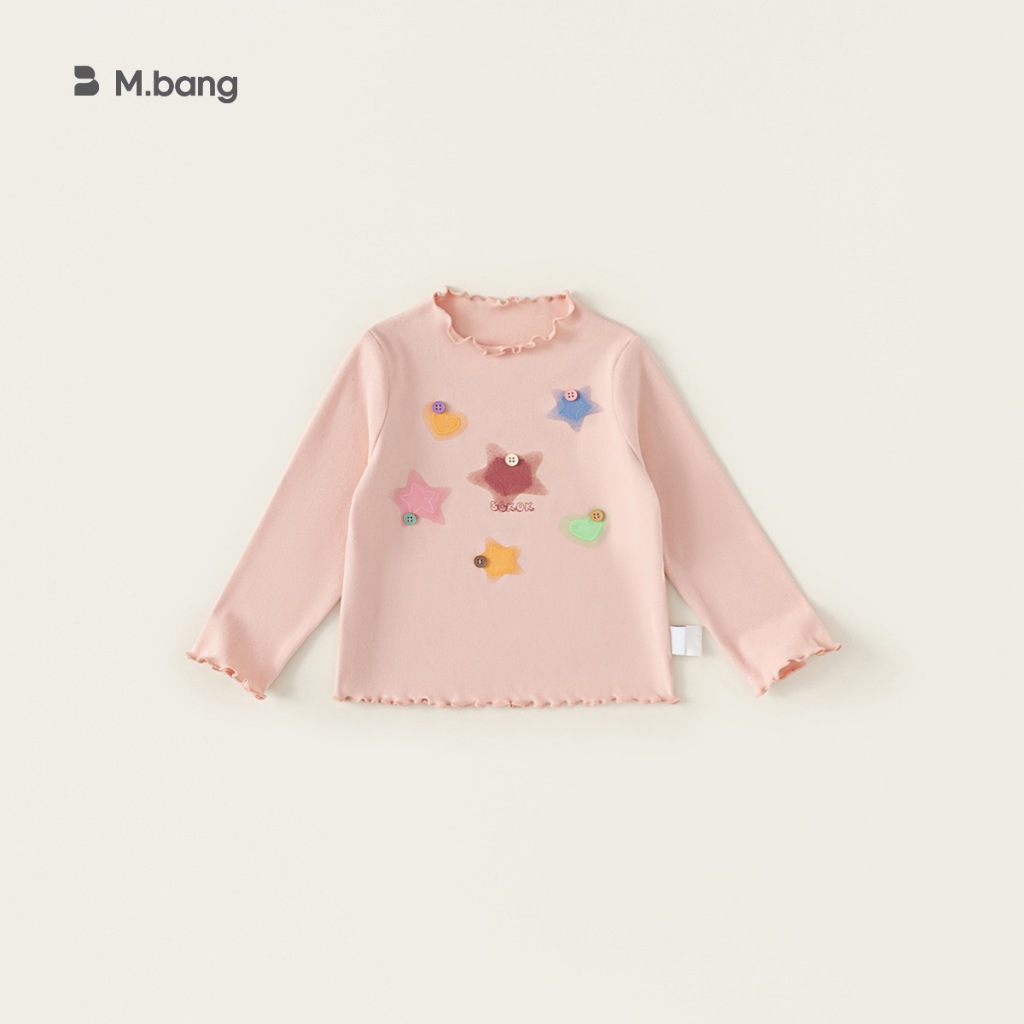 Áo thun giữ nhiệt cao cấp cổ bèo chất siêu mềm mịn co giãn họa tiết sao tim dễ thương M.bang cho bé gái