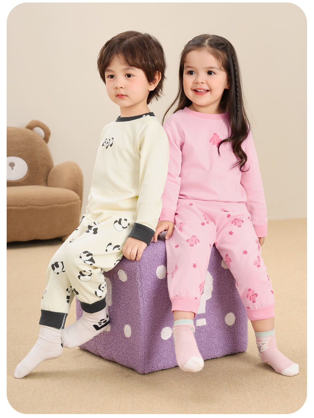 Bộ quần áo dài tay CUTEPANDA'S siêu kháng khuẩn cho bé trai bé gái thun cotton cao cấp mềm mịn co giãn