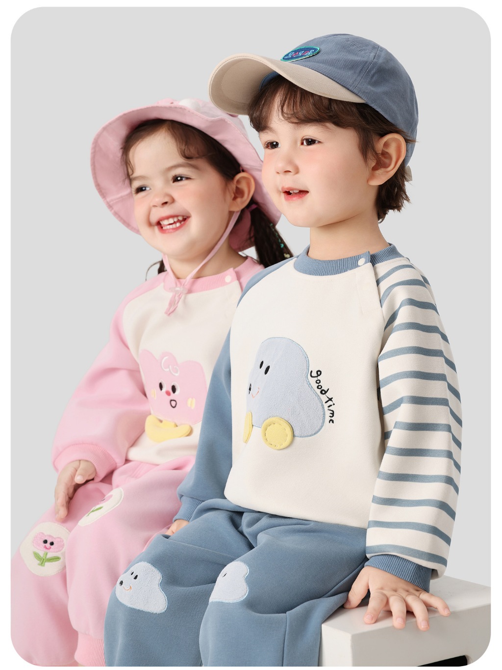 Bộ quần áo nỉ cao cấp CUTEPANDA'S cho bé trai bé gái họa tiết hoạt hình thêu nổi kiểu dáng Hàn Quốc siêu đáng yêu
