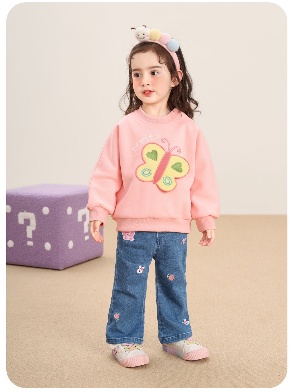 Áo Nỉ Sweater Bé Gái Thu Đông CUTEPANDA'S Chất Mềm Mại An Toàn Cho Da Bé họa tiết 3D dễ thương