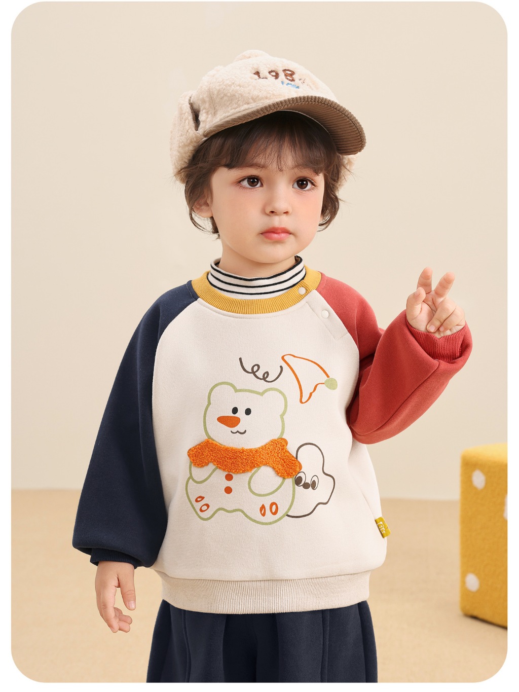 Bộ Nỉ Bông Phối Màu Hình Gấu CUTEPANDA'S Dài Tay Cho Bé Trai Bé Gái Phong Cách Hàn Quốc