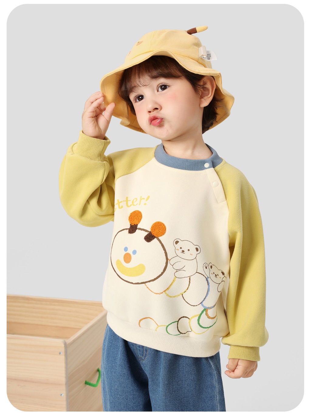 Áo Sweater Nỉ Bông Dài Tay CUTEPANDA'S Cho Bé Trai Bé Gái Phối Màu Tay Raglan Họa Tiết Dễ Thương