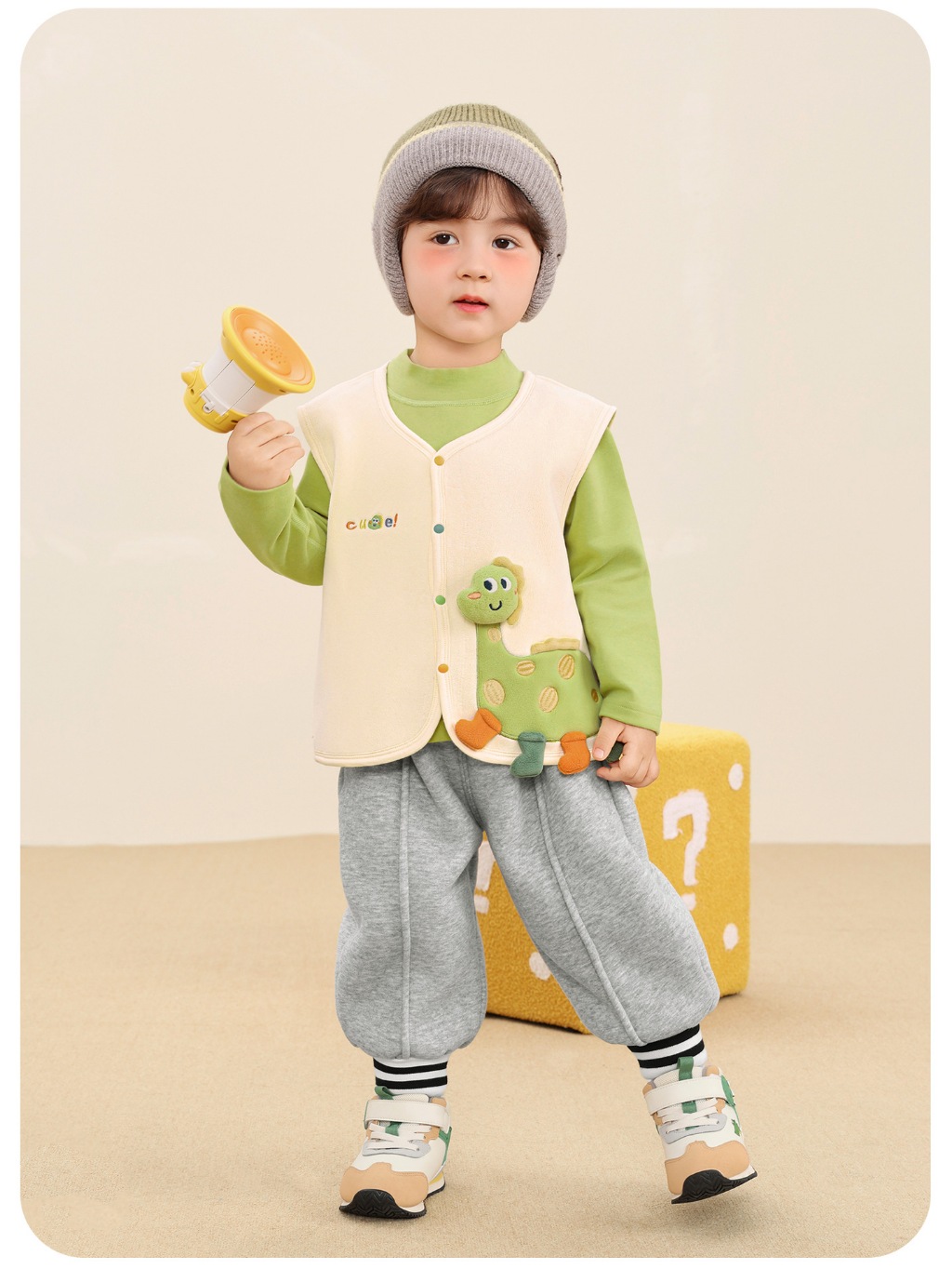 BST Áo gile lông cừu CUTEPANDA'S  cho bé trai, bé gái mềm mịn giữ ấm mùa đông hình khủng long 3D siêu cute