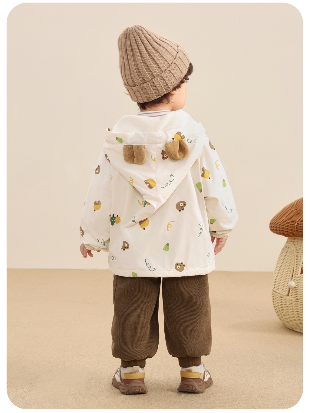 Áo khoác gió lót nỉ CUTEPANDA'S cho bé trai, bé gái chống nước, giữ nhiệt họa tiết gấu