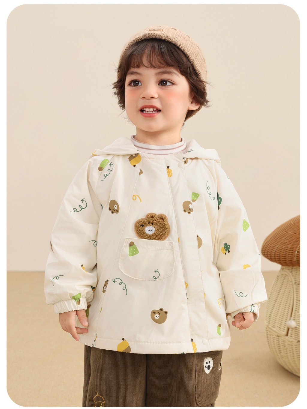 Áo khoác gió lót nỉ CUTEPANDA'S cho bé trai, bé gái chống nước, giữ nhiệt họa tiết gấu