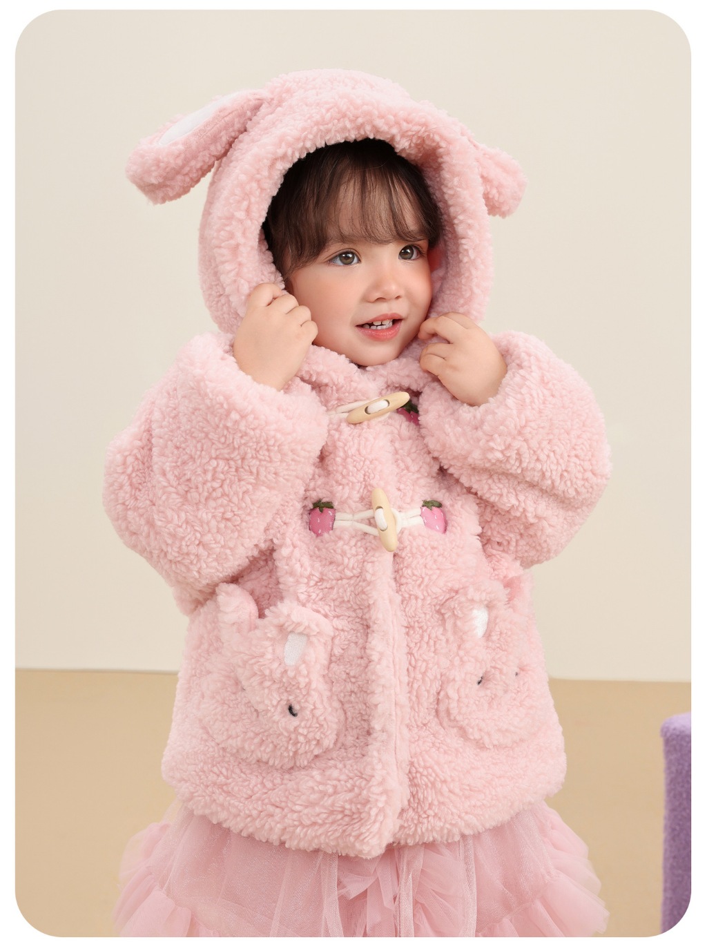 Áo khoác lông cừu lót nỉ tai thỏ CUTEPANDA'S cho bé gái