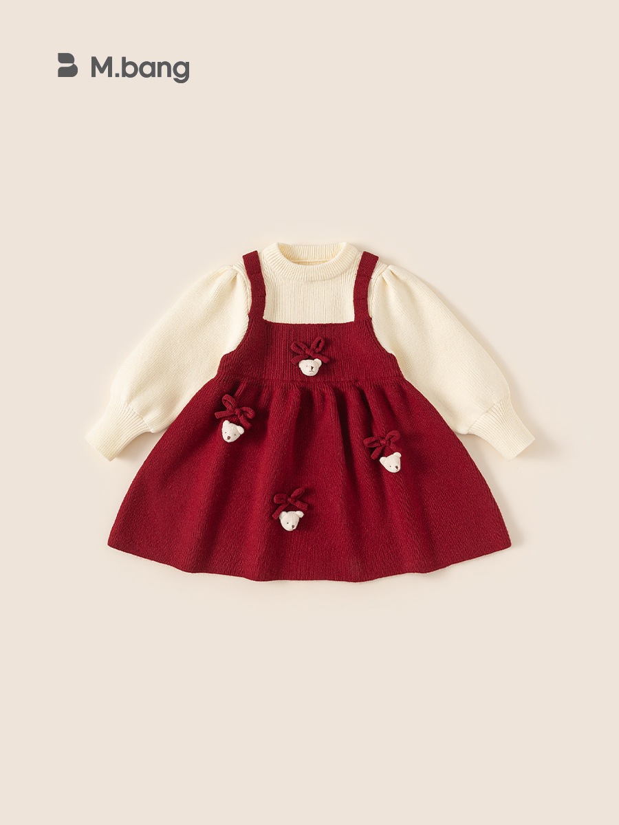 Váy len bé gái Mbang kèm gấu nhỏ dễ thương, Váy len bé gái Mbang kèm gấu siêu cute