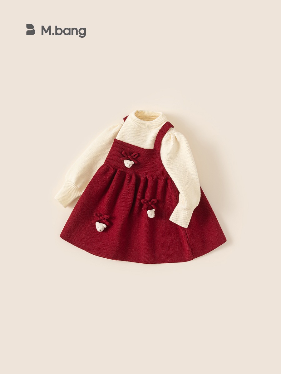 Váy len bé gái Mbang kèm gấu nhỏ dễ thương, Váy len bé gái Mbang kèm gấu siêu cute