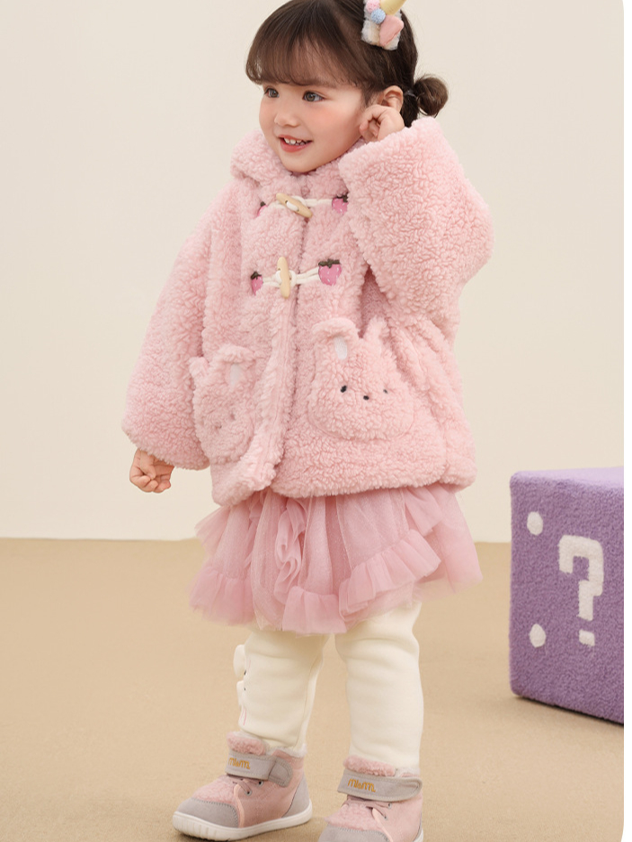 Áo khoác lông cừu lót nỉ tai thỏ CUTEPANDA'S cho bé gái