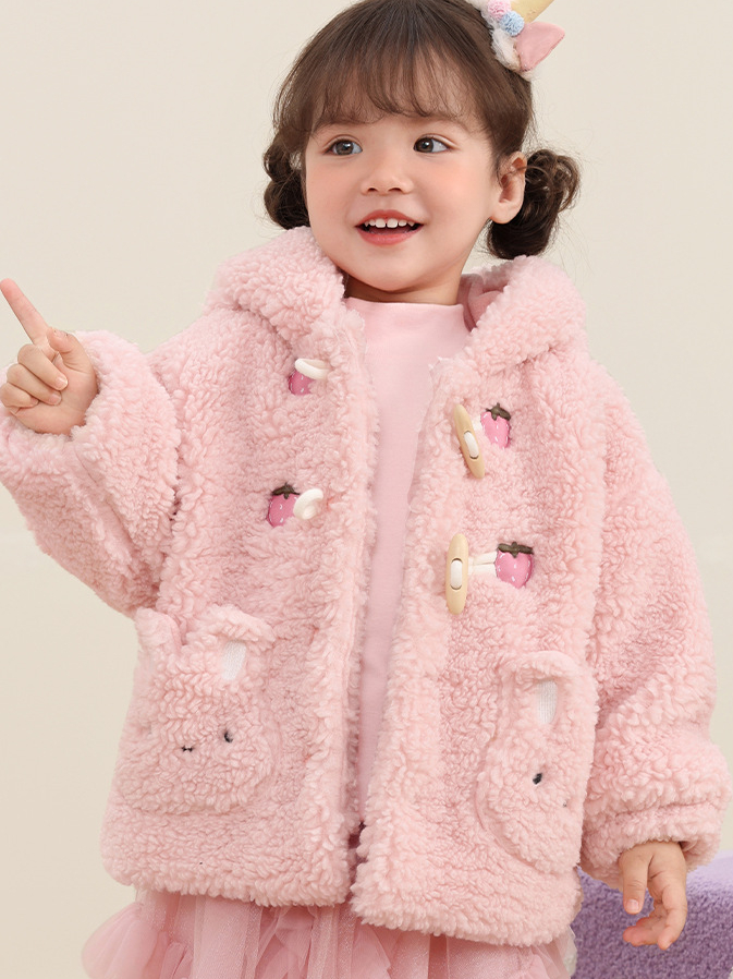 Áo khoác lông cừu lót nỉ tai thỏ CUTEPANDA'S cho bé gái