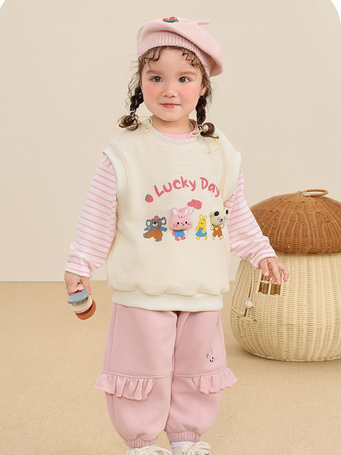 Áo gile len dệt kim CUTEPANDA'S cho bé trai bé gái họa tiết hoạt hình Lucky Day