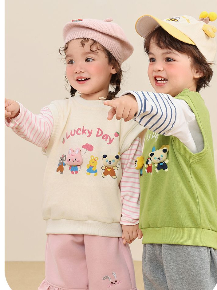 Áo gile len dệt kim CUTEPANDA'S cho bé trai bé gái họa tiết hoạt hình Lucky Day