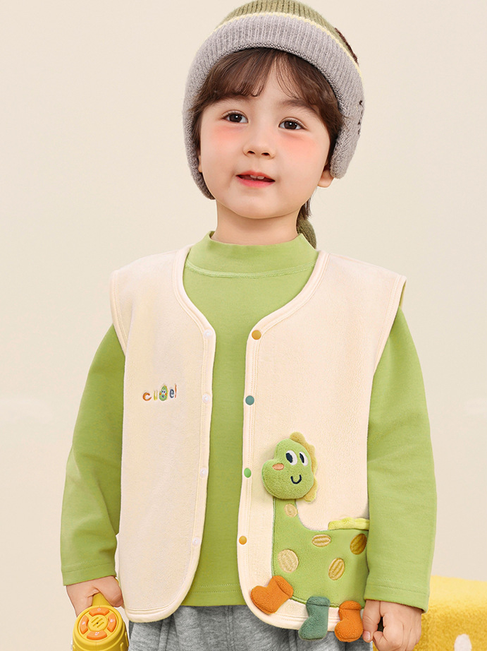 BST Áo gile lông cừu CUTEPANDA'S  cho bé trai, bé gái mềm mịn giữ ấm mùa đông hình khủng long 3D siêu cute