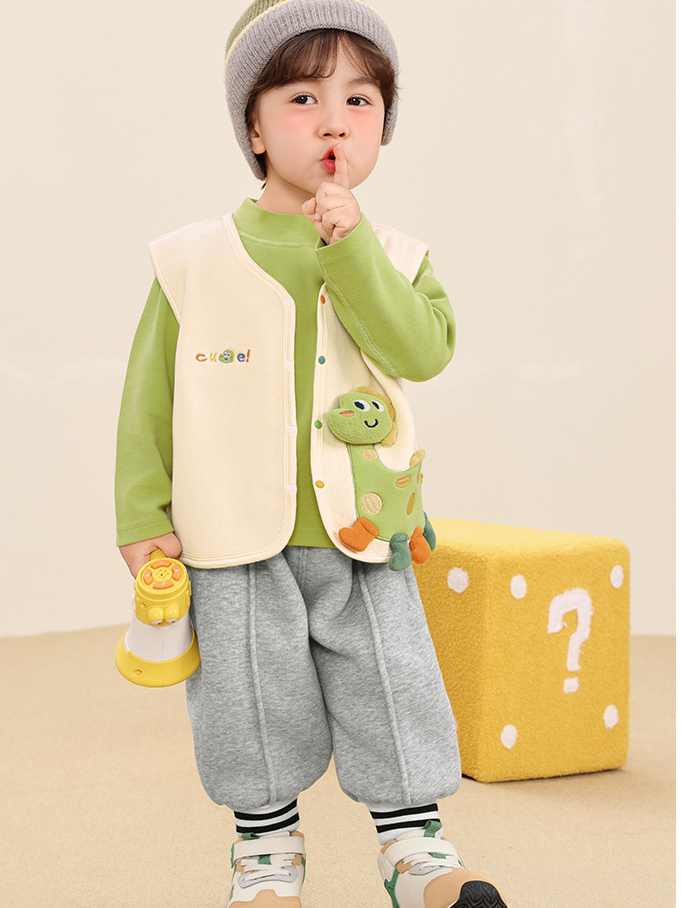 BST Áo gile lông cừu CUTEPANDA'S  cho bé trai, bé gái mềm mịn giữ ấm mùa đông hình khủng long 3D siêu cute
