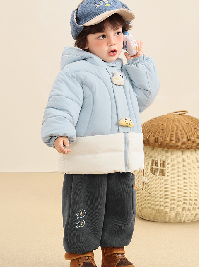 Áo khoác phao CUTEPANDA'S 3 lớp chần bông dày dặn, cúc cài hình cho bé trai, bé gái