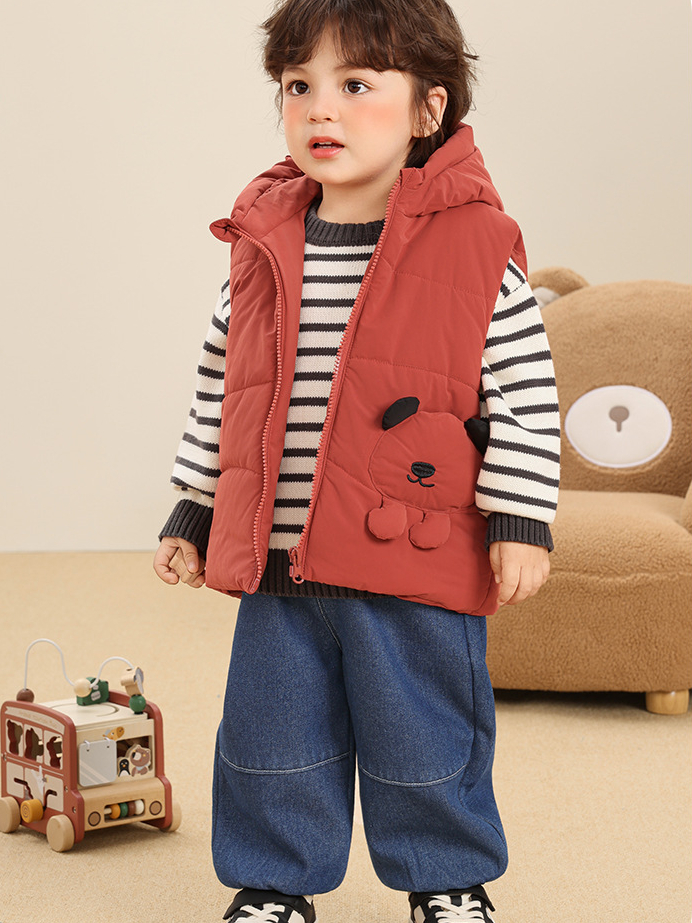 Áo Gile Phao Trẻ Em CUTEPANDA'S Lót Bông Dày Dặn Có Mũ Tai Gấu