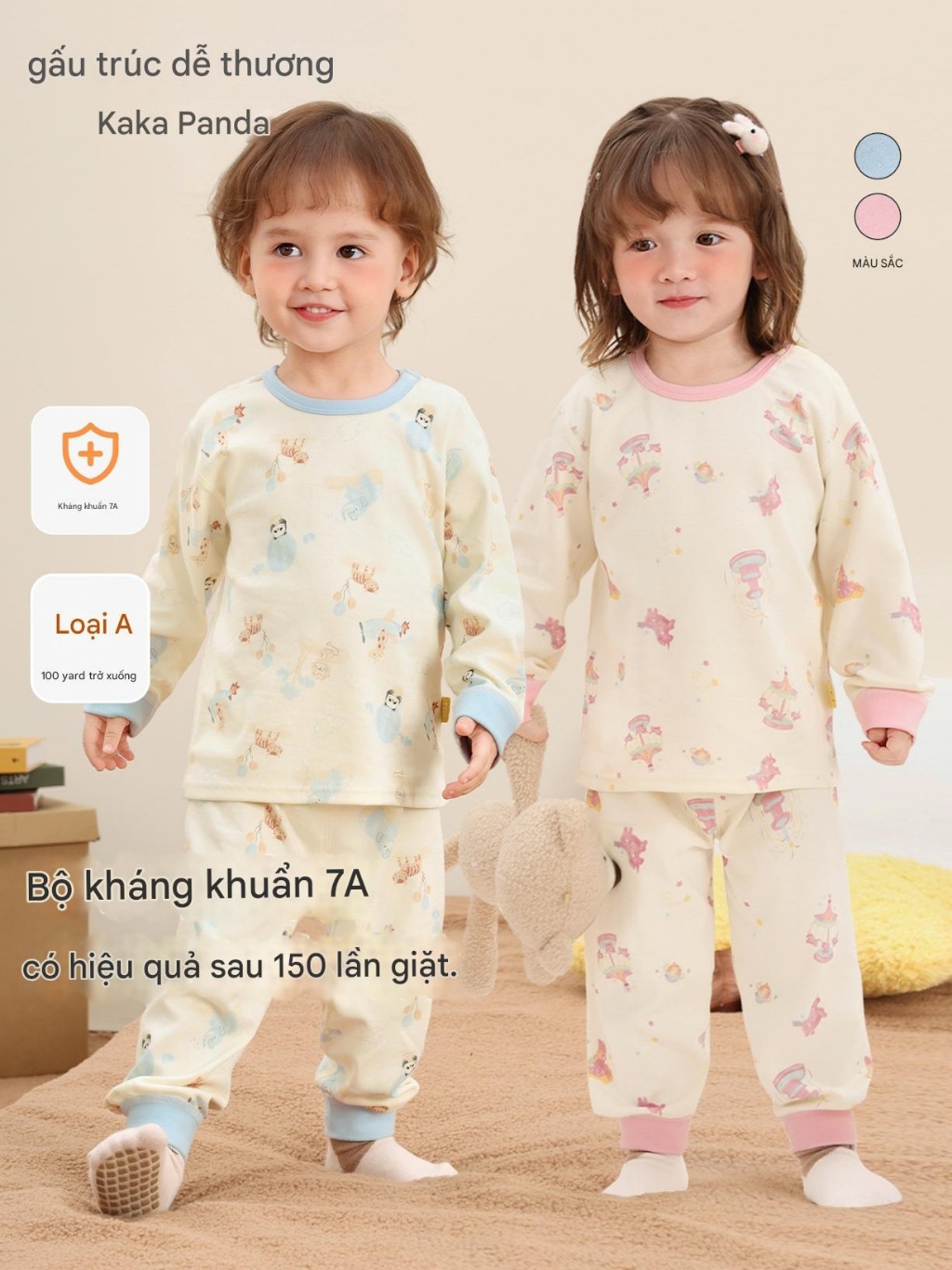 Bộ quần áo dài tay CUTEPANDA'S siêu kháng khuẩn cho bé trai bé gái chất thun cotton mềm co giãn