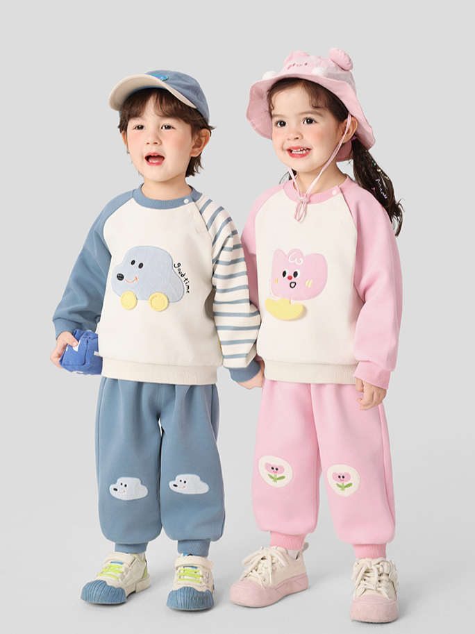 Bộ quần áo nỉ cao cấp CUTEPANDA'S cho bé trai bé gái họa tiết hoạt hình thêu nổi kiểu dáng Hàn Quốc siêu đáng yêu