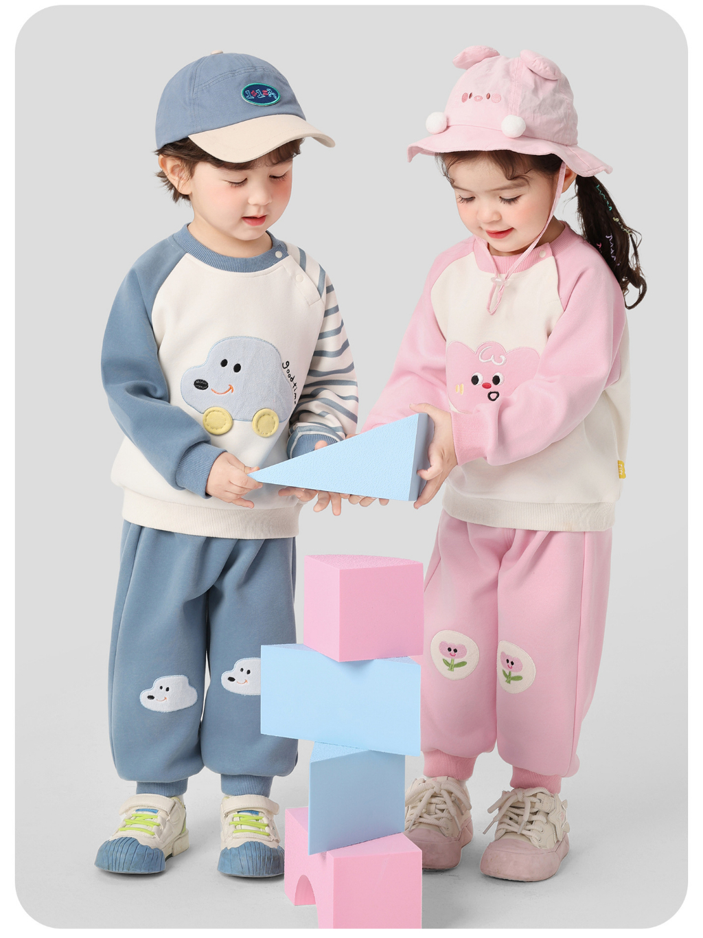 Bộ quần áo nỉ cao cấp CUTEPANDA'S cho bé trai bé gái họa tiết hoạt hình thêu nổi kiểu dáng Hàn Quốc siêu đáng yêu