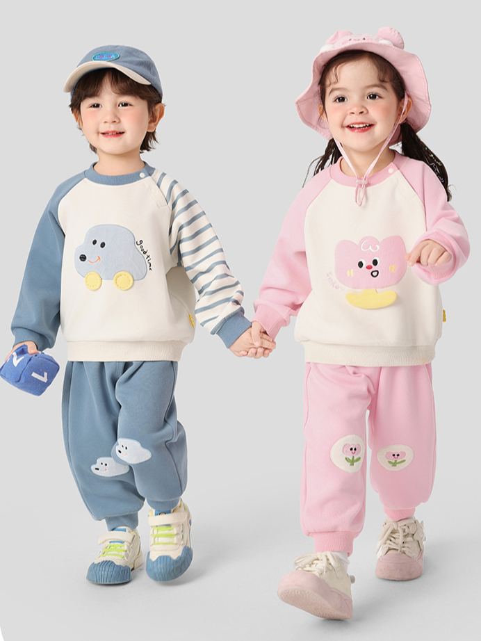 Bộ quần áo nỉ cao cấp CUTEPANDA'S cho bé trai bé gái họa tiết hoạt hình thêu nổi kiểu dáng Hàn Quốc siêu đáng yêu