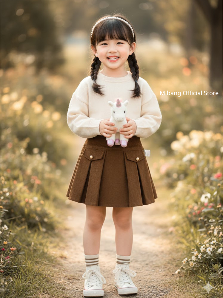 Chân váy nhung nâu sang chảnh M.bang cho bé gái