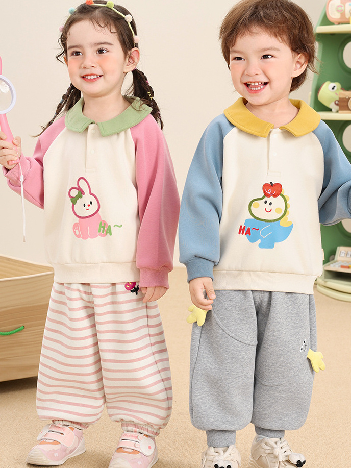 Áo Nỉ Cổ Polo CUTEPANDA'S Chất Vải Mềm Mại Giữ Ấm Hình Thú Dễ Thương Cho Bé Trai Bé Gái