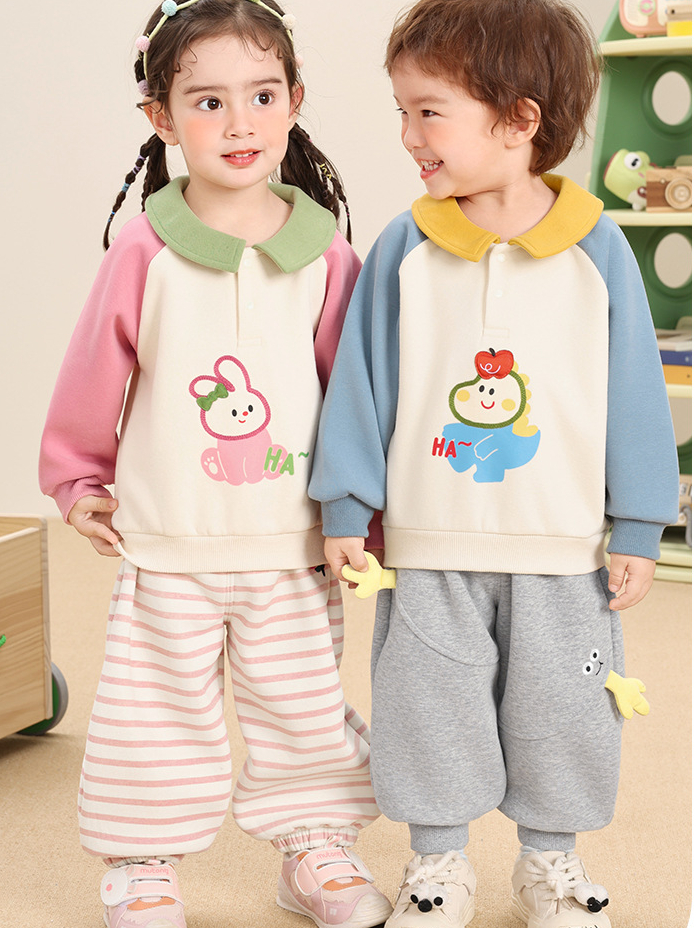 Áo Nỉ Cổ Polo CUTEPANDA'S Chất Vải Mềm Mại Giữ Ấm Hình Thú Dễ Thương Cho Bé Trai Bé Gái