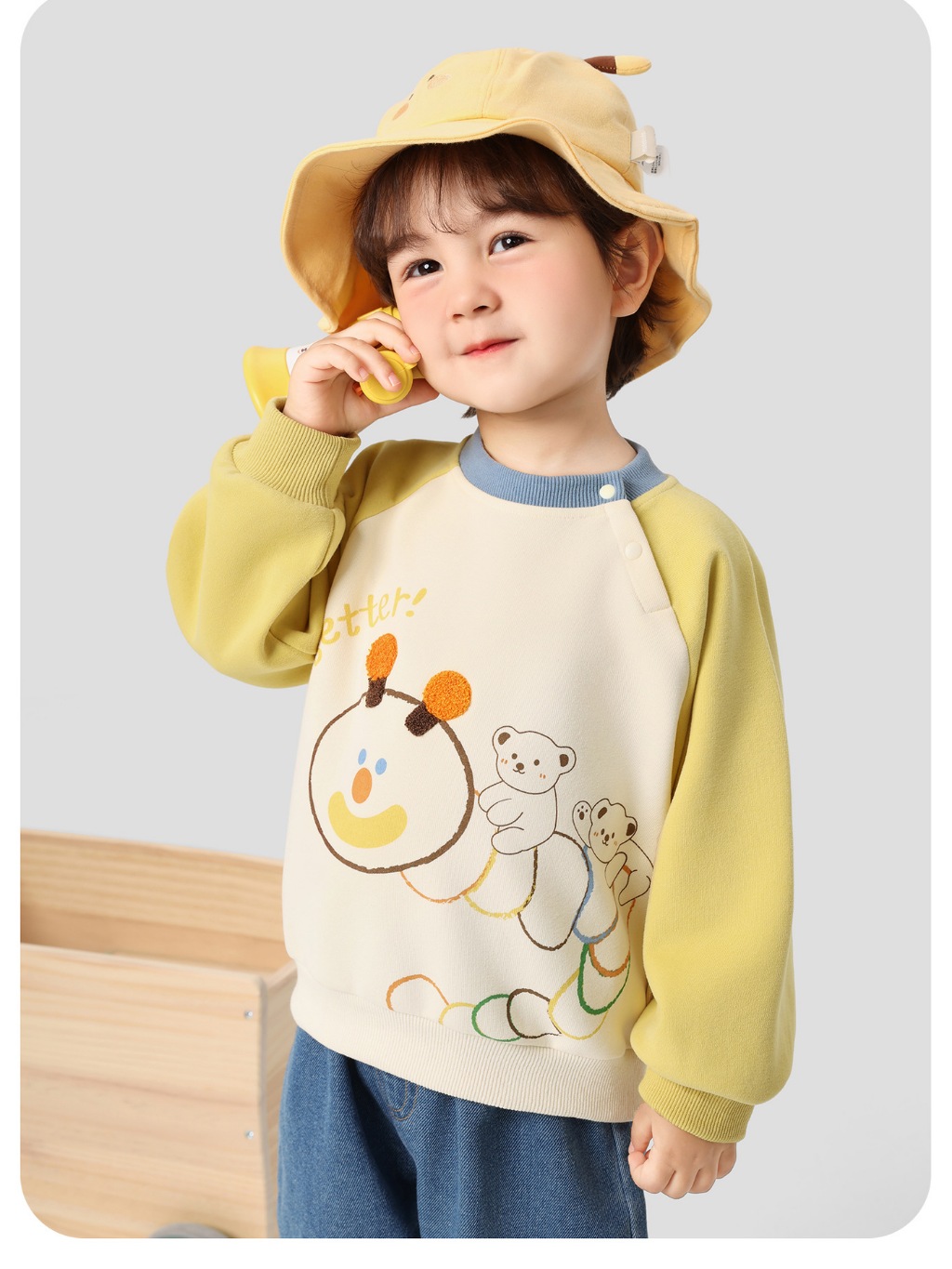 Áo Sweater Nỉ Bông Dài Tay CUTEPANDA'S Cho Bé Trai Bé Gái Phối Màu Tay Raglan Họa Tiết Dễ Thương