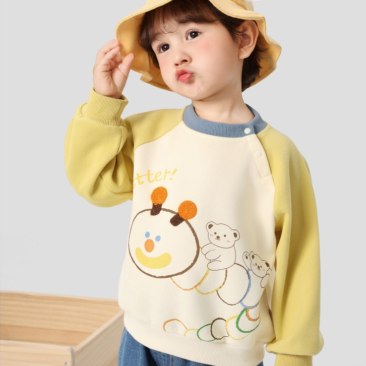 Áo Sweater Nỉ Bông Dài Tay CUTEPANDA'S Cho Bé Trai Bé Gái Phối Màu Tay Raglan Họa Tiết Dễ Thương