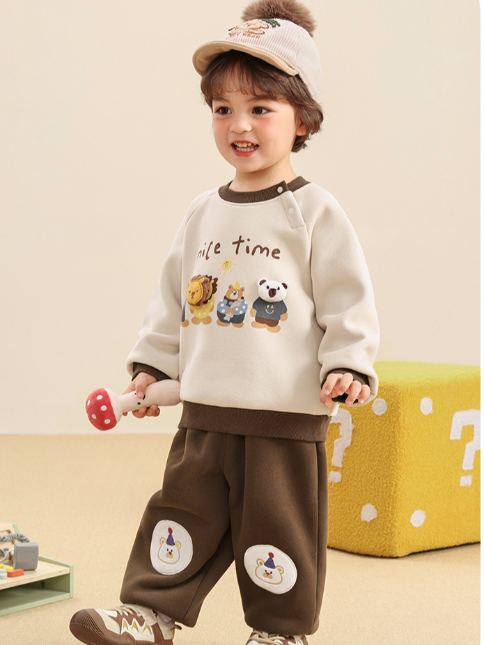 Áo nỉ bông cổ tròn CUTEPANDA'S họa tiết động vật "Nice Time" phong cách Hàn Quốc cho bé trai, bé gái