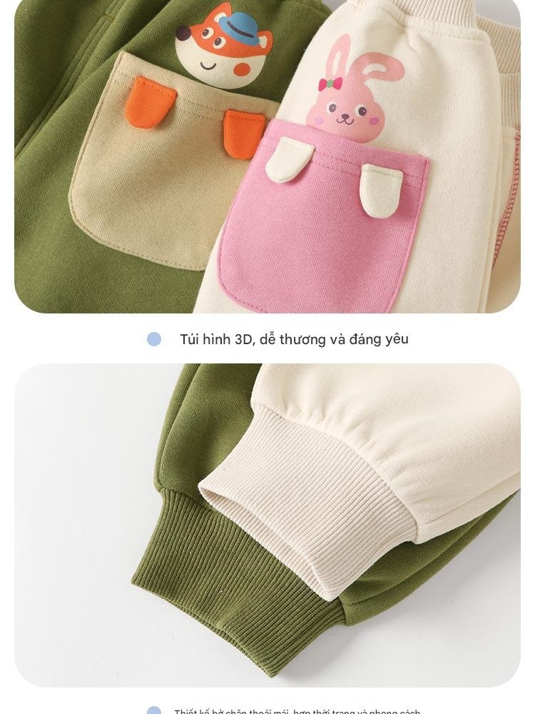 Quần Nỉ Bông Ống Bo Gấu CUTEPANDA'S Họa Tiết Thỏ Đáng Yêu Cho Bé Gái 1-8 Tuổi