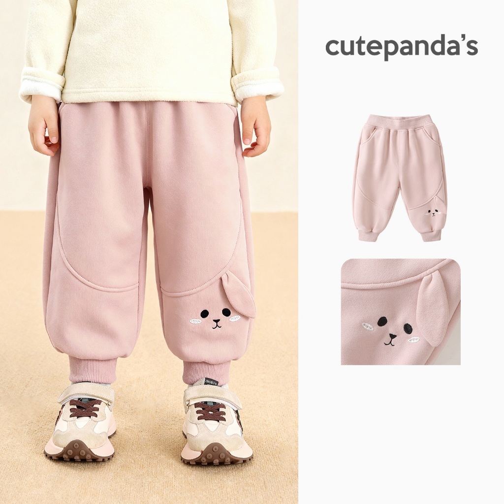 Quần Nỉ Bông Ống Bo Gấu CUTEPANDA'S Họa Tiết Thỏ Đáng Yêu Cho Bé Gái 1-8 Tuổi