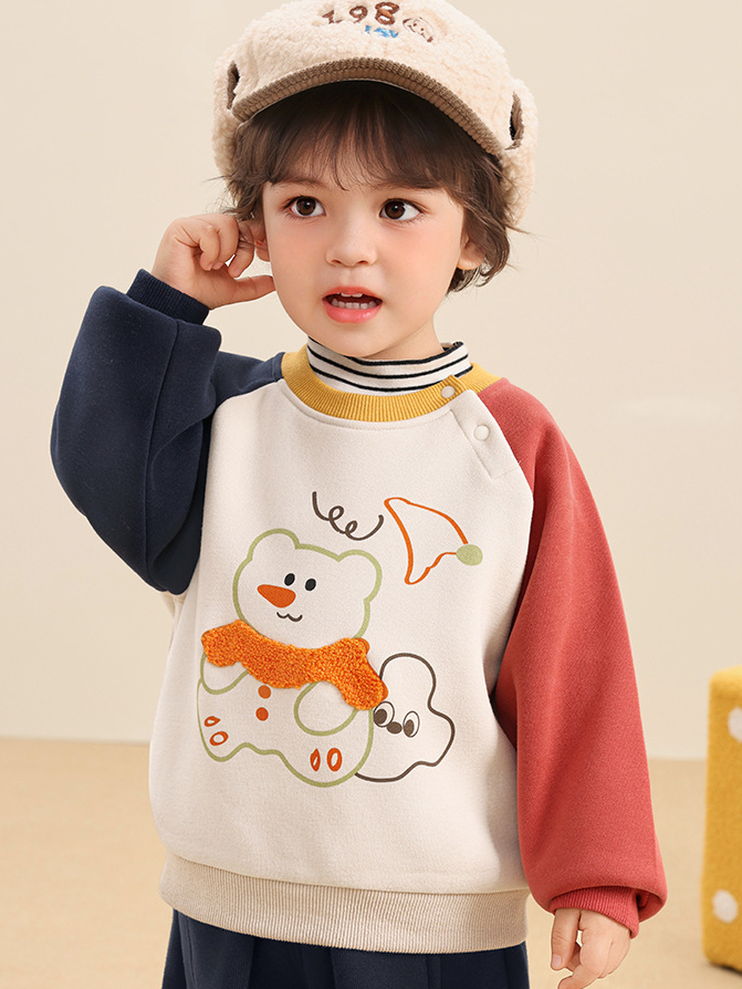 Bộ Nỉ Bông Phối Màu Hình Gấu CUTEPANDA'S Dài Tay Cho Bé Trai Bé Gái Phong Cách Hàn Quốc