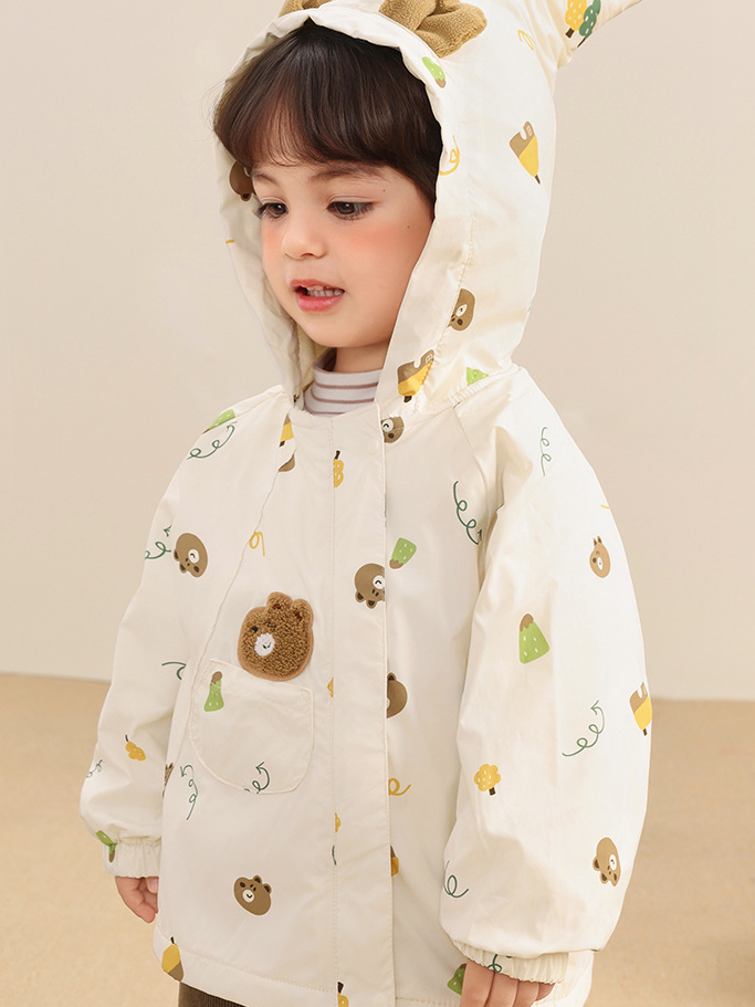 Áo khoác gió lót nỉ CUTEPANDA'S cho bé trai, bé gái chống nước, giữ nhiệt họa tiết gấu