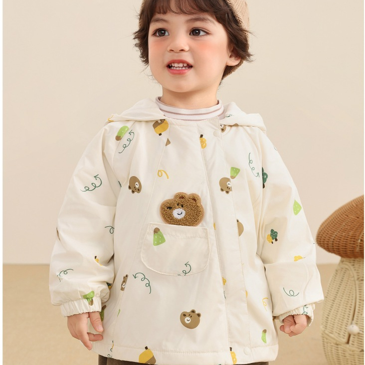 Áo khoác gió lót nỉ CUTEPANDA'S cho bé trai, bé gái chống nước, giữ nhiệt họa tiết gấu