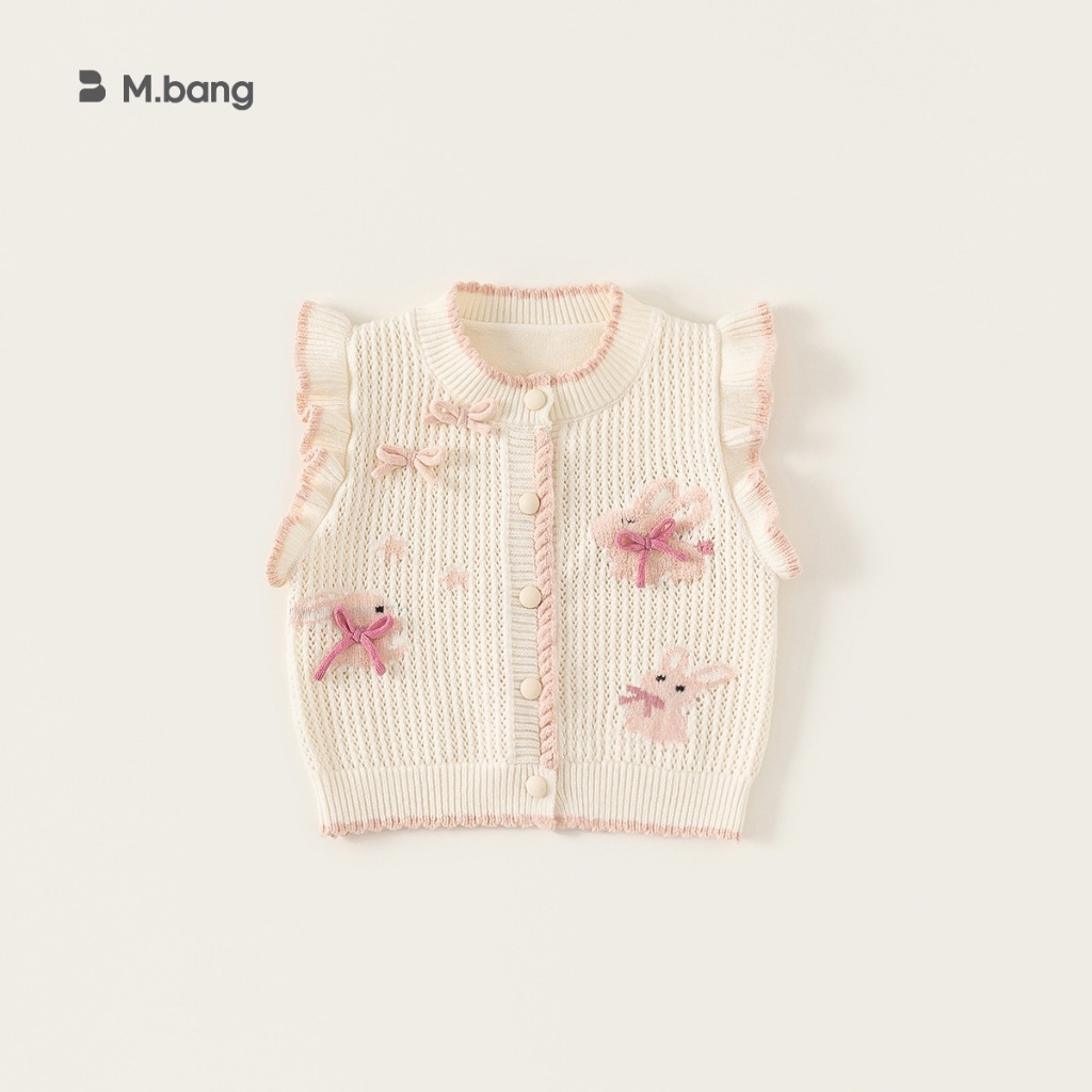 Áo len gile dệt kim bé gái M.bang sát nách nơ hoa dễ thương