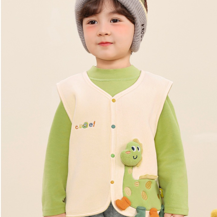 BST Áo gile lông cừu CUTEPANDA'S  cho bé trai, bé gái mềm mịn giữ ấm mùa đông hình khủng long 3D siêu cute