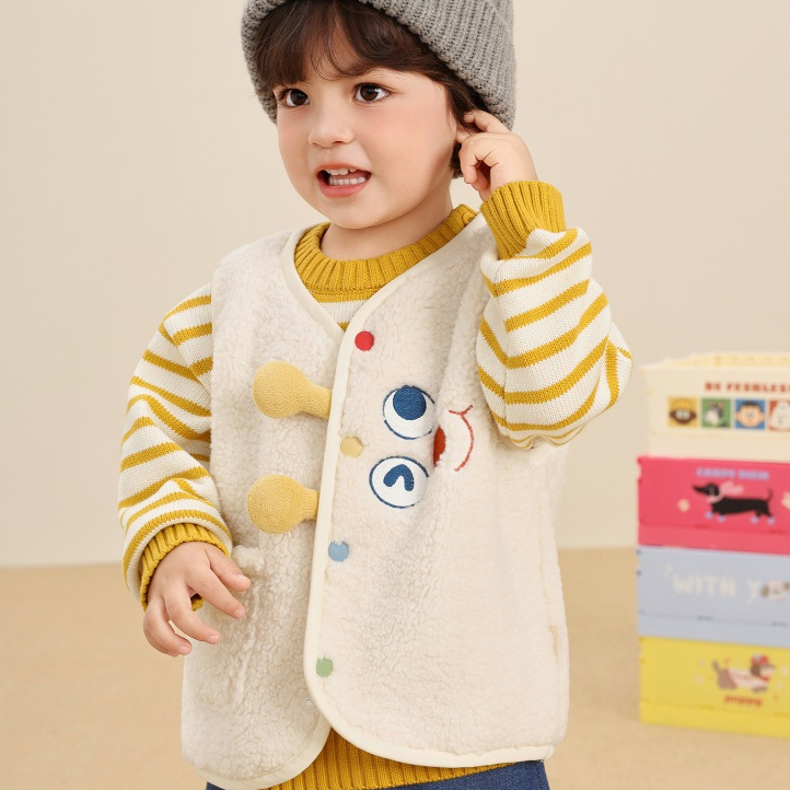 BST Áo gile lông cừu CUTEPANDA'S  cho bé trai, bé gái mềm mịn giữ ấm mùa đông hình khủng long 3D siêu cute