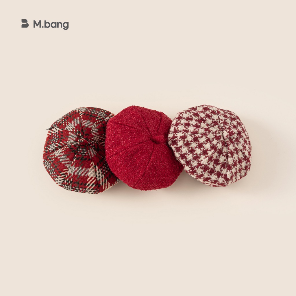 Mũ nồi Dạ  M.bang cho bé gái Họa Tiết Kẻ Caro Phong Cách Hàn Quốc Dễ Thương