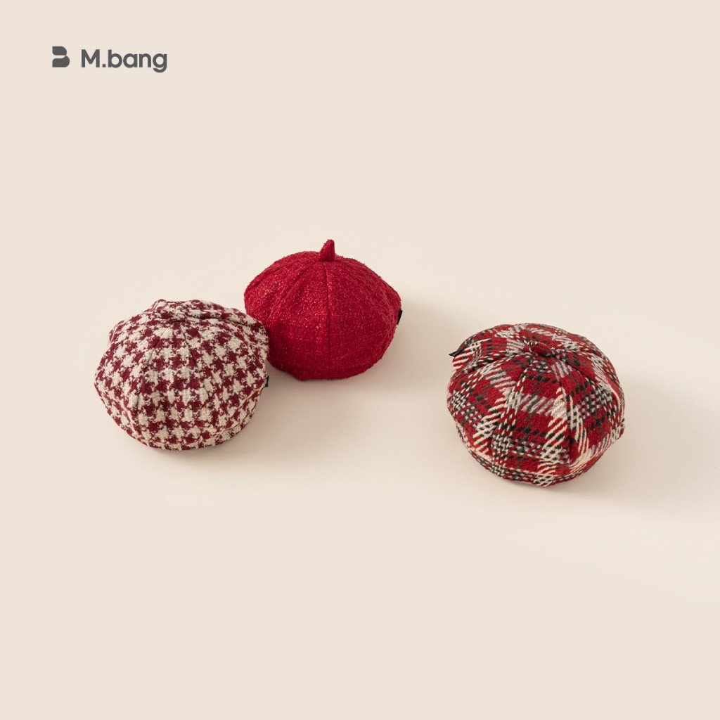 Mũ nồi Dạ  M.bang cho bé gái Họa Tiết Kẻ Caro Phong Cách Hàn Quốc Dễ Thương