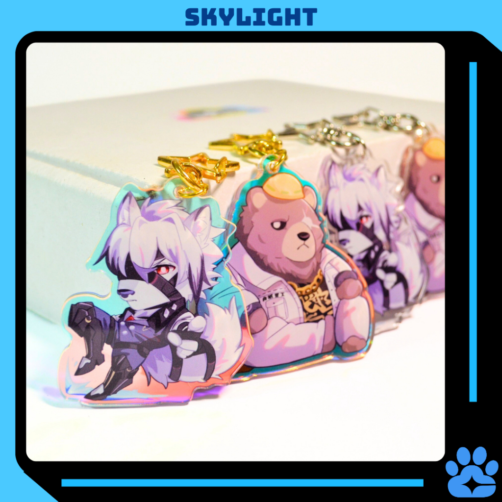 Móc Khóa Furry VON LYCAON / BEN BIGGER 2 Lớp Nhựa Mica 6cm (Rainbow / Trơn) - Zenless Zone Zero