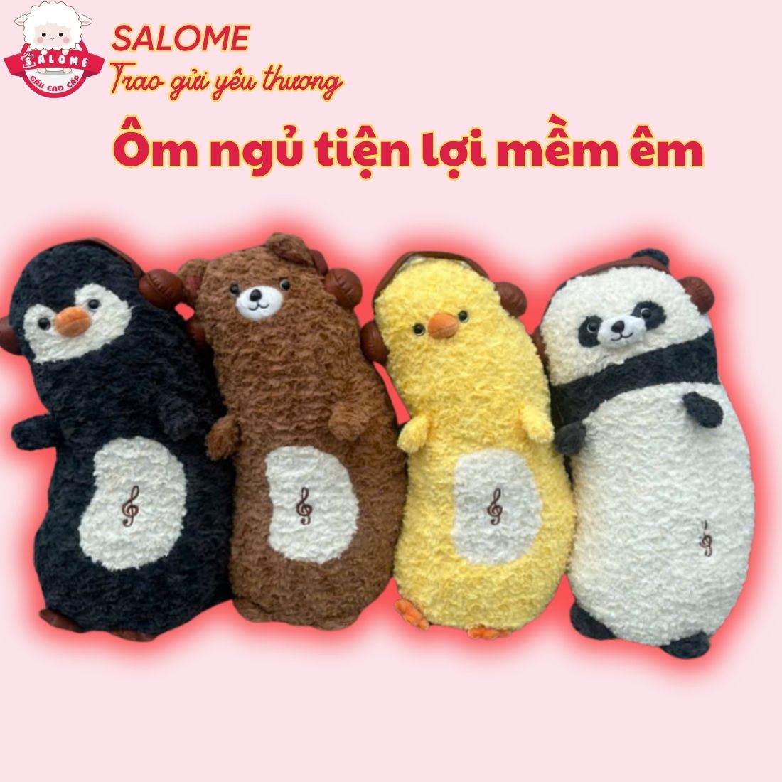 Gấu Bông Cánh Cụt, Gà Vàng, Gấu Nâu, Gấu Trúc 60cm Phom Cong