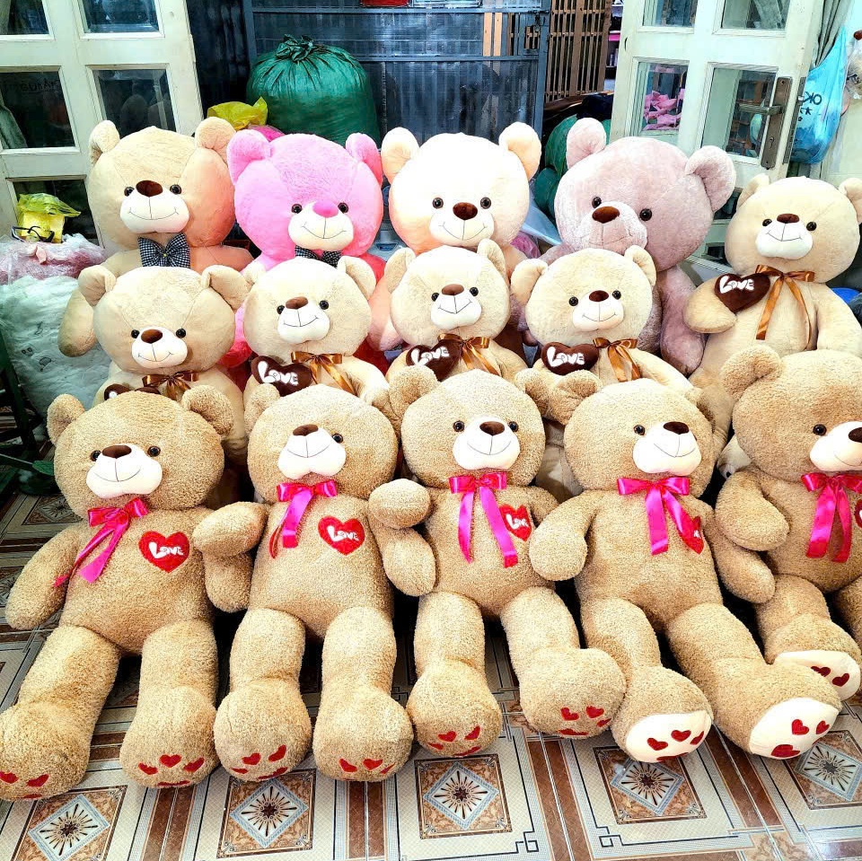 Teddy xù mì thêu tim
