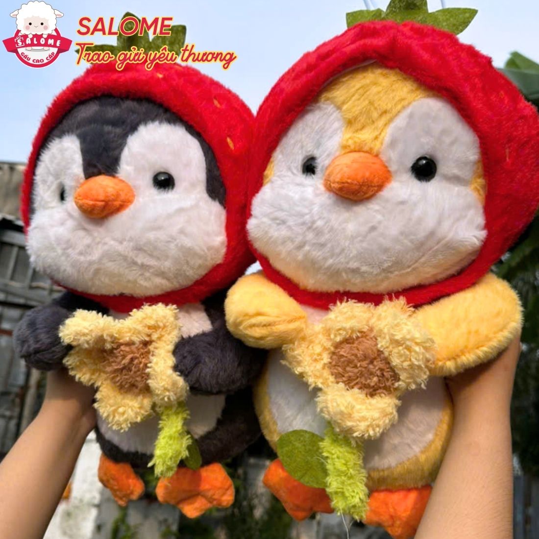 Gấu Bông Chim Cánh Cụt Ôm Hoa Hướng Dương