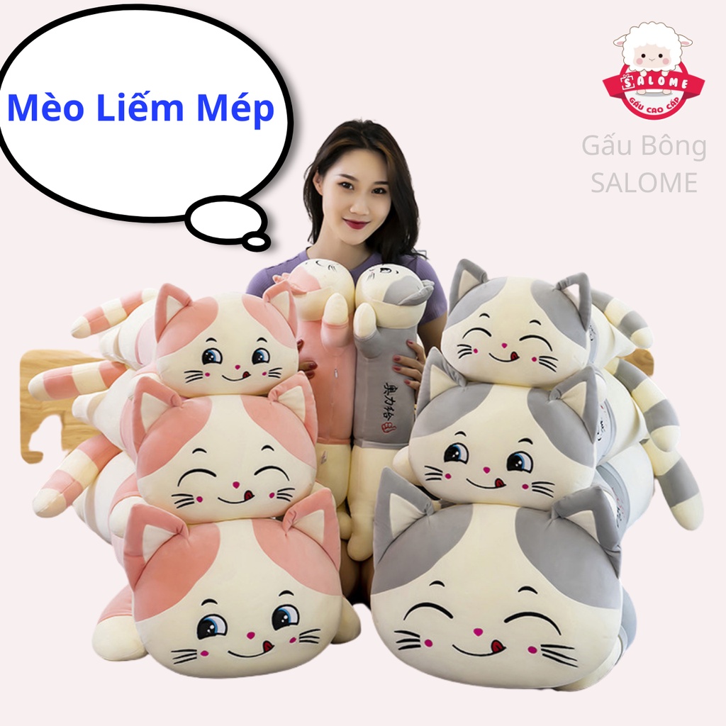 Gấu Bông Con Mèo Nằm Liếm Mép 75cm-1m1 Khổng Lồ Dễ Thương Cute SALOME Gối Ôm Con Mèo Hồng Gối Ôm Ngủ