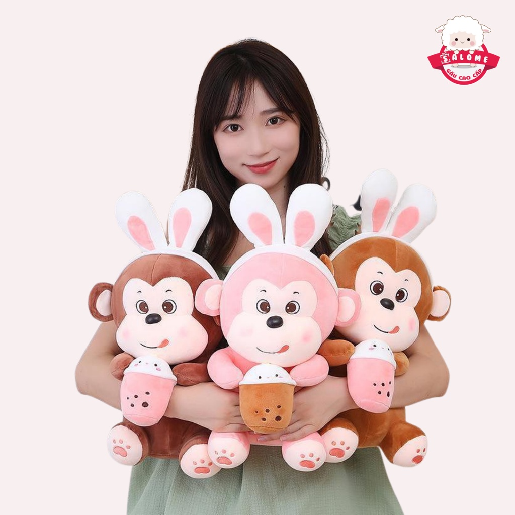 Gấu Bông Con Khỉ Ôm Bình Sữa Size 45cm-75cm